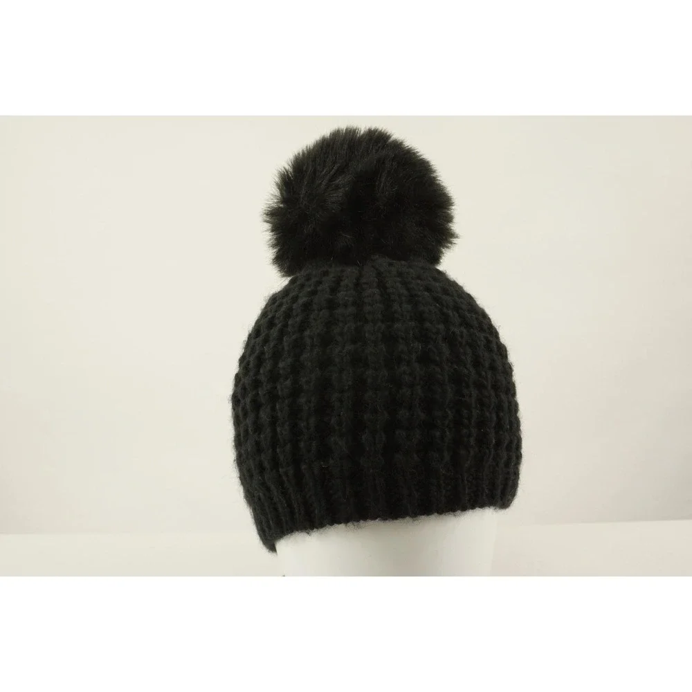New Kyi Kyi Handmade Chunky Knit Pom Pom Beanie Black Wool Blend One‎ Size